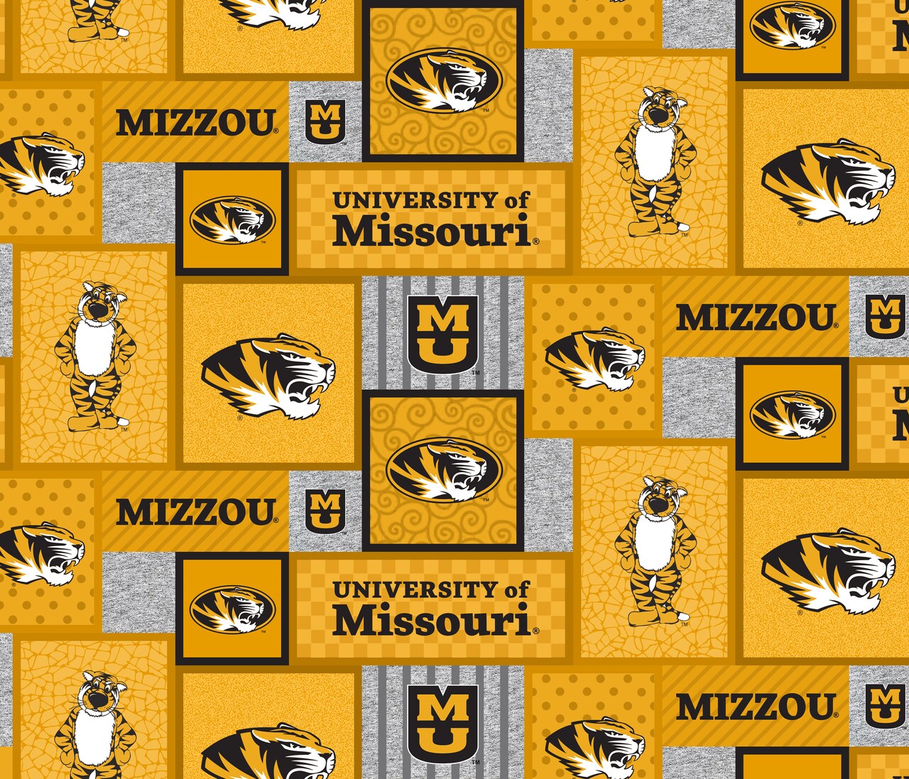 Sykel Enterprises-University of Missouri Fleece Fabric-Missouri Tigers College Patch Fleece Blanket Fabric-Sold by the yard